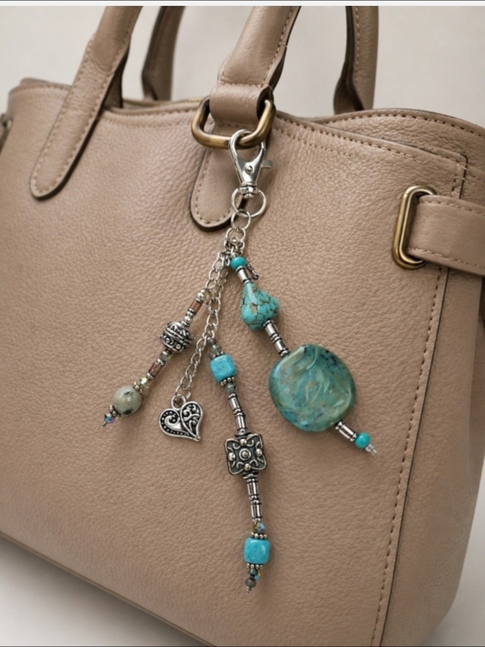 Turquoise Beaded Bag/ Key Charm Keychain